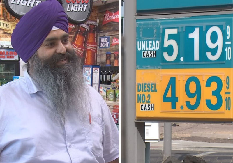 Jaswinder Singh está vendendo gasolina por US$ 5,19 o galão, 47 centavos mais barato que o preço de compra Foto: reprodução