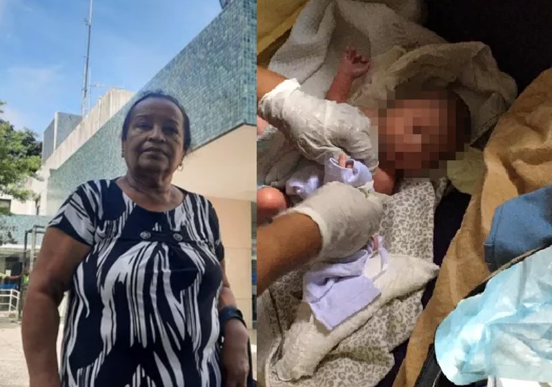 A técnica em enfermagem Joca e a bebê jogado no lixo, que ela resgatou - Fotos: reprodução / redes sociais e TV Bahia