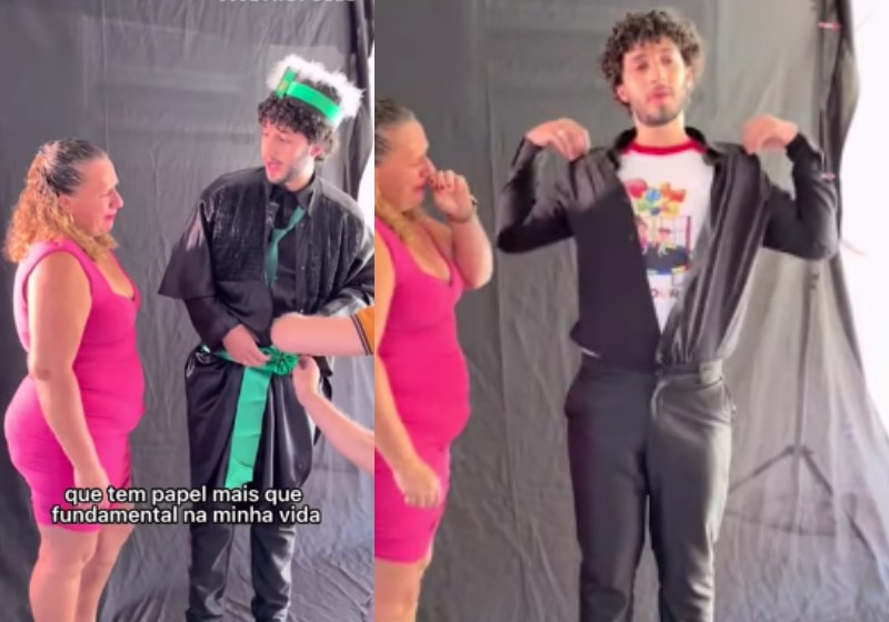 Durante a formatura, Henrique mostrou o uniforme do pula-pula da mãe - Fotos: reprodução / Instagram