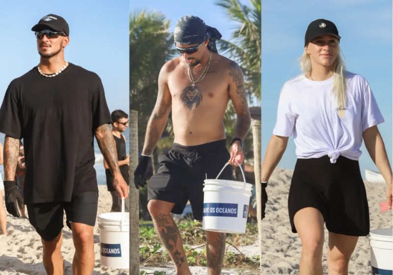 Gabriel Medina, Filipe Toledo e Tatiana Weston-Webb participam de ação de limpeza de praia -Foto: Divulgação