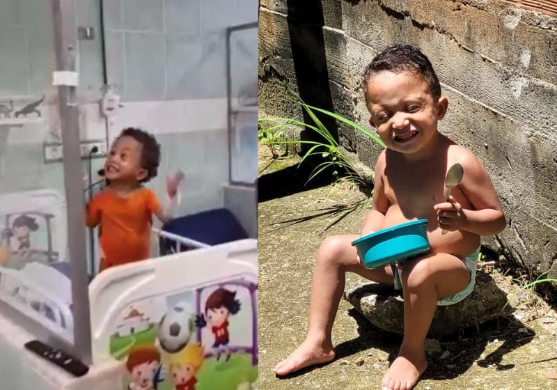 Miguel viralizou ao cantar um samba do Péricles em pleno hospital - Foto: Instagram @taiane_pretinha