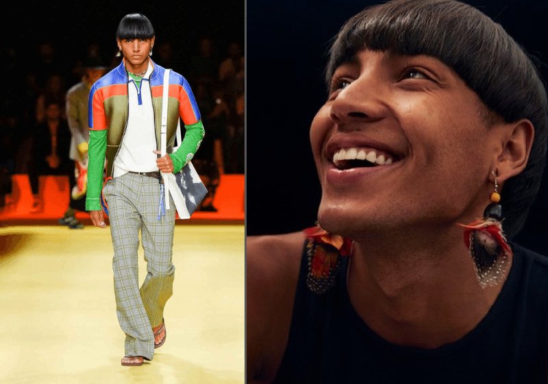 O jovem pataxó foi convidado para desfilar para grandes marcas na fashion week de Milão - Foto: reprodução Instagram