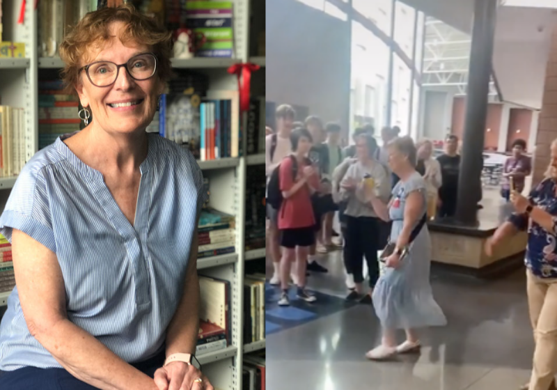 A professora dava aula há 50 anos e foi surpreendida pelos alunos com uma linda homenagem no último dia de trabalho - Foto: reprodução
