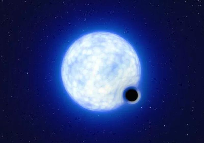 Ilustração de buraco negro na órbita de uma companheira jovem, massiva e quente Foto: Reprodução/ESO/L. Calçada