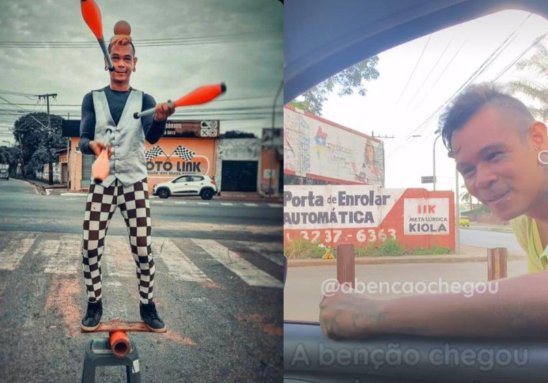 Um influenciador abordou e deu uma ajuda ao artista de rua com alimento e dinheiro - Foto: reprodução Instagram