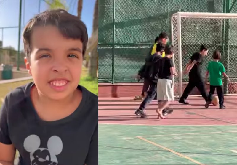 Sem preconceitos, os meninos jogaram futebol com o Fabrício, que é autista e não entende as regras domingo - Fotos: reprodução / Instagram