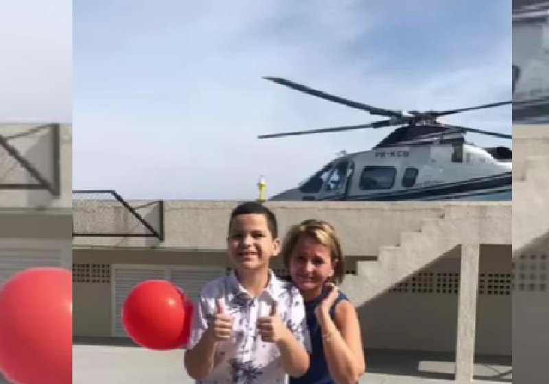 A professora Ângela fez uma surpresa para o aluno autista Pedro Henrique, que ama helicópteros - Foto: reprodução / redes sociais