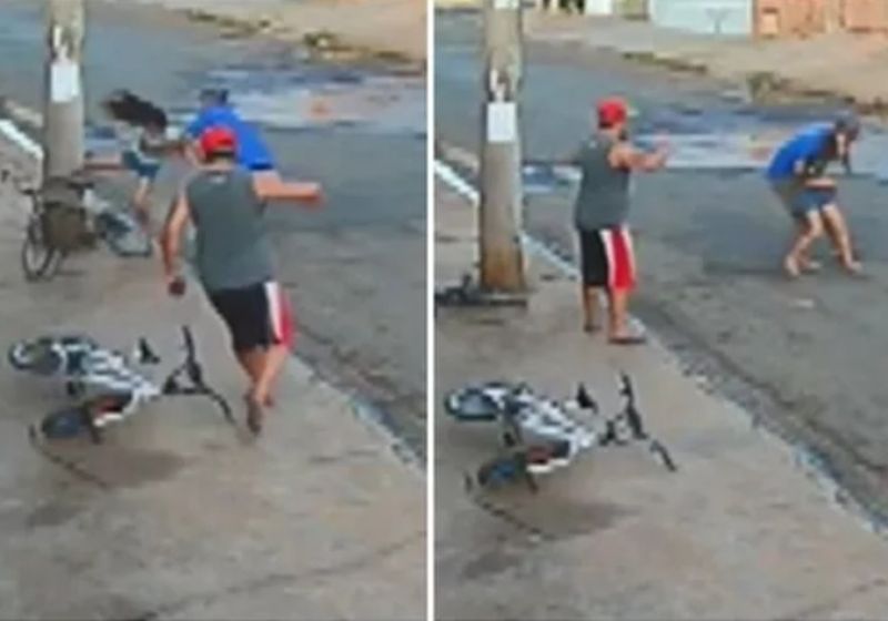 As imagens do herói salvando a menina de bater no poste foram registradas por câmeras de segurança em de Américo Brasiliense, SP. Fotos: Reprodução/vídeo