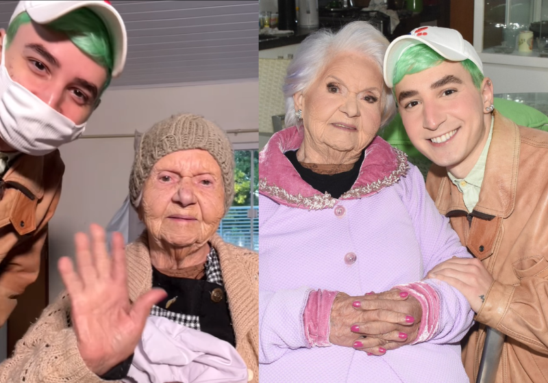 O jovem fez a maquiagem para comemorar os 100 anos de da bisavó e o vídeo viralizou nas redes sociais - Foto: arquivo pessoal