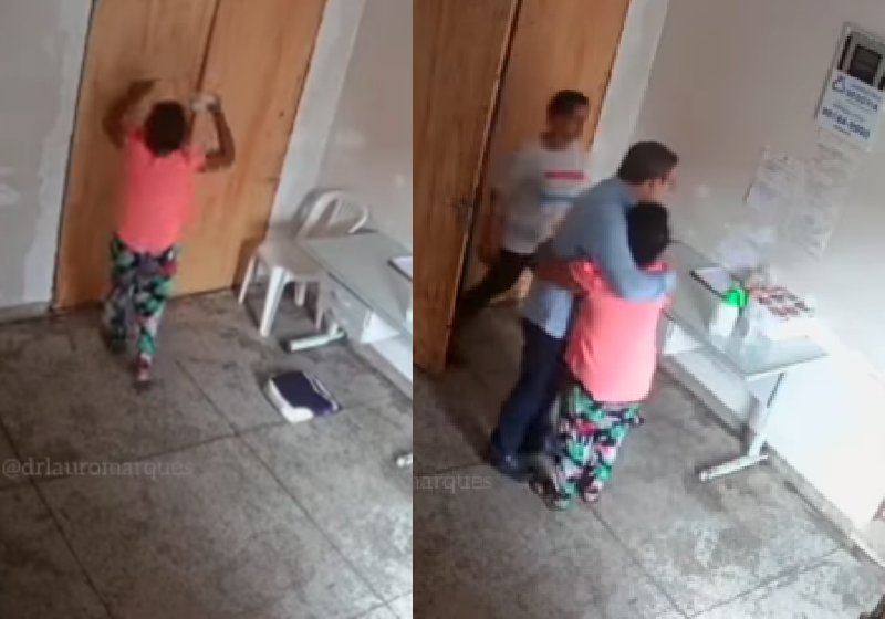 A paciente com surto psiquiátrico só se acalmou depois que recebeu o abraço do médico - Fotos: reprodução / Instagram