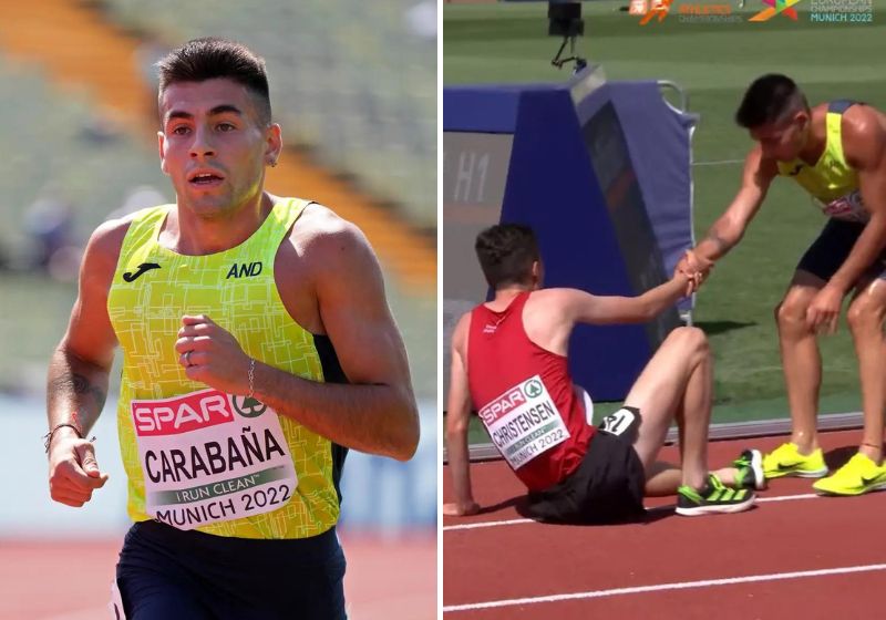 Nahuel Carabaña foi o único atleta que se comoveu com a situação do dinamarquês e ganhou o coração de todos - Fotos: Reprodução/vídeo