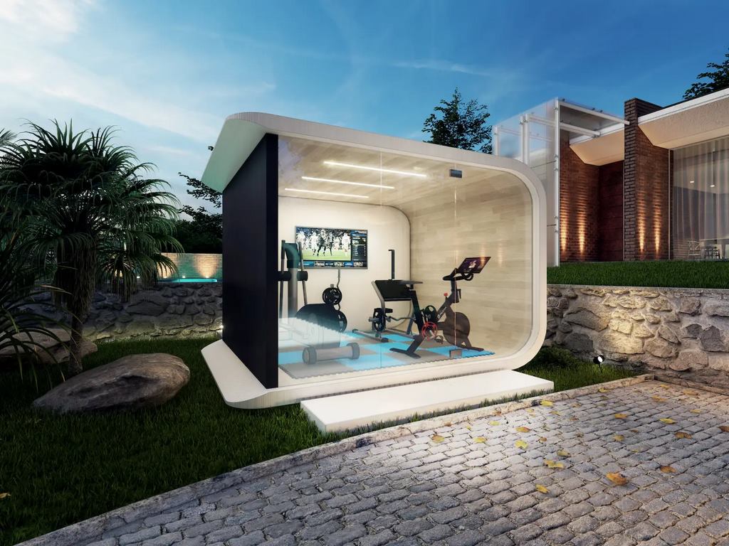 A primeira casa feita com garrafas pet e impressa em 3D foi feita para ser uma academia - Foto: Azure Homes