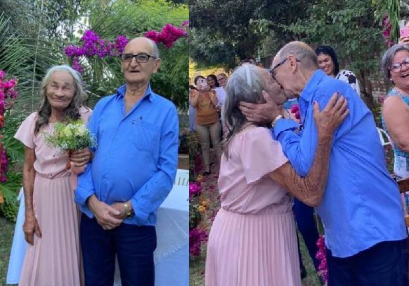Maria e Sebastião. O amor entre os idosos de 92 e ele 78 anos, terminou em casamento em Caçu (GO), na casa de repouso onde se conheceram - Fotos: reprodução / Instagram