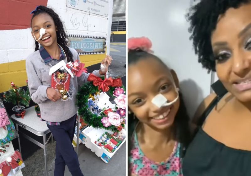 Brenda é uma menina fofa de apenas 12 anos que teve a ideia de montar uma barraquinha na rua para vender os artesanatos que faz junto com a mãe. Fotos: Arquivo Pessoal