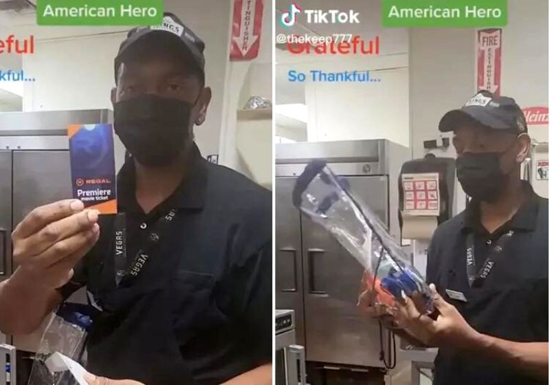 Kevin ganhou um ingresso de cinema, um copo da Starbucks, doces e chocolate da empresa. Fotos: Reprodução/vídeo