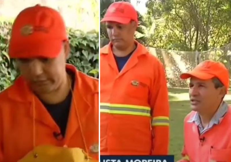 Tudo começou quando um colega do trabalho flagrou o gari chorando e descobriu o motivo. Fotos: Reprodução/vídeo