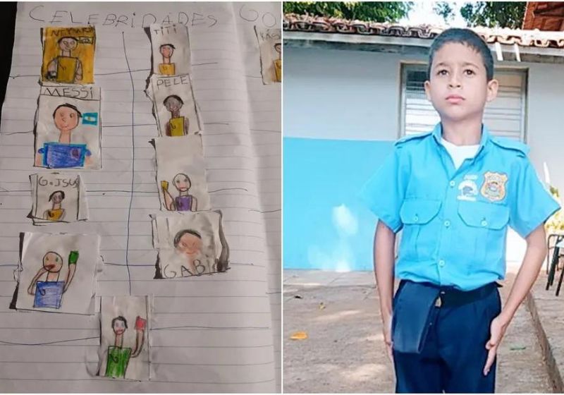 João foi caprichoso com o seu álbum da Copa. Ele desenhou em detalhes goleiros, times e jogadores - Fotos: Arquivo Pessoal