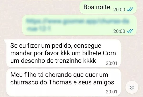 A mãe fez o pedido pelo Whatsapp - Foto: arquivo pessoal