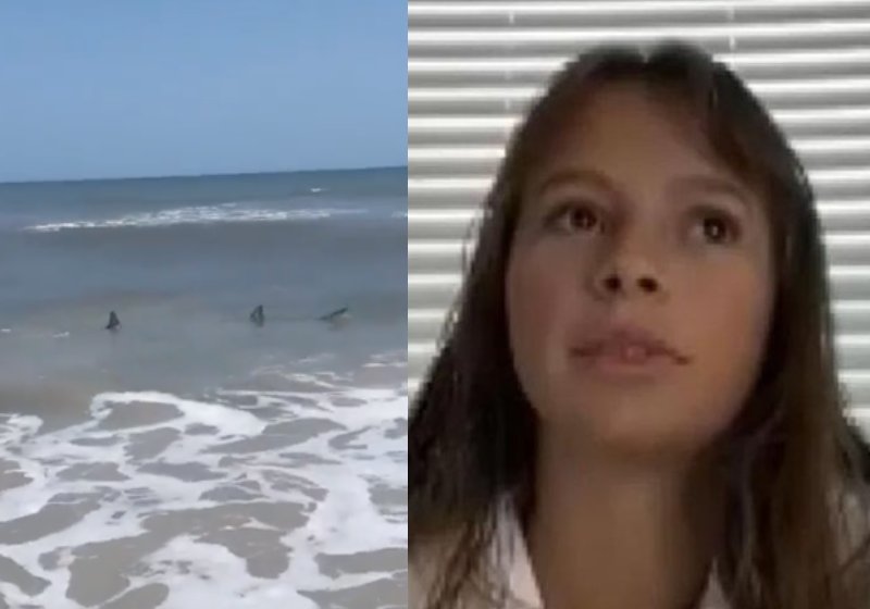 A adolescente salvou o homem que gritava por socorro após ser mordido por um tubarão - Fotos: Twitter e Divulgação / First Coast News
