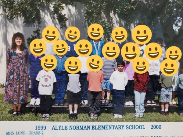 Sra. Lung e Jamil, na classe de 1999 - Foto: arquivo pessoal