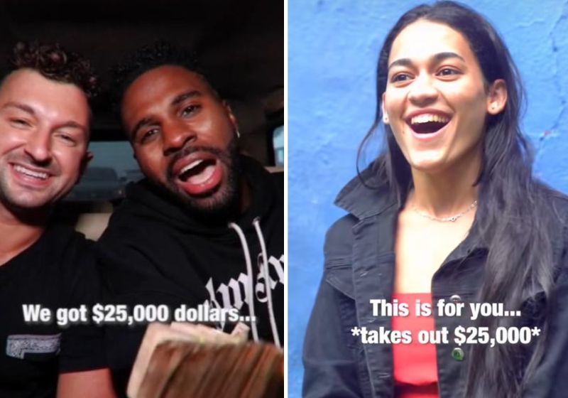 O cantor Jason Derulo foi à comunidade Tavares Bastos, no Catete, bairro da zona sul do Rio, ao lado do tiktoker Zachery Dereniowski e ajudou uma mãe solo brasileira - Fotos: Reprodução/vídeo