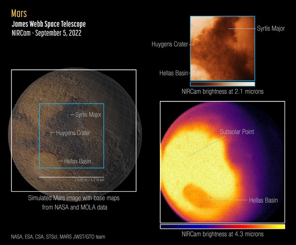 Detalhe mostra região de Marte onde as imagens foram capturadas. — Foto: NASA, ESA