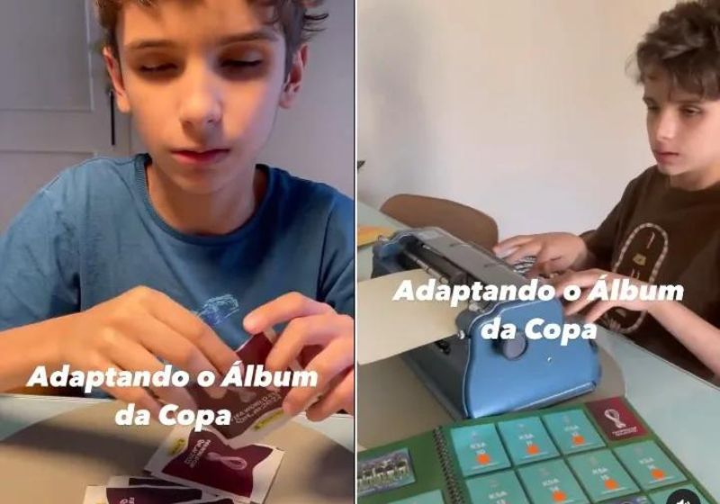Com o álbum em braille, Pedro se sente incluído e muito feliz e poder fazer parte dessa brincadeira toda da Copa - Fotos: Reprodução / vídeo