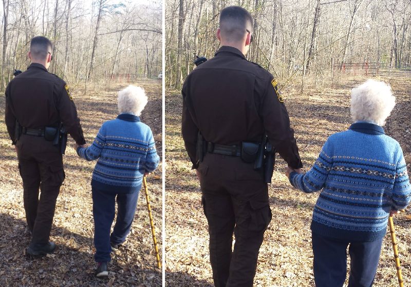 O policial fingiu que estava passeando também e ficou de mãos dadas com a vovó com demência perdida até levá-la de volta para casa - Foto: reprodução / Facebook