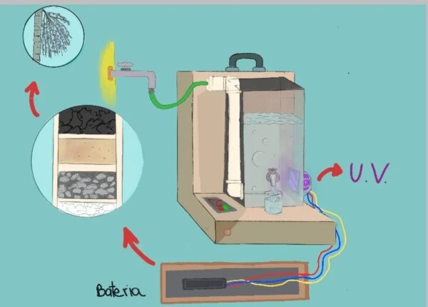 Os materiais para construir o filtro são acessíveis para a região. É necessário algodão, pedra, areia grossa e fina e, por fim, o carvão ativado a base do caroço do açaí. Foto: Divulgação