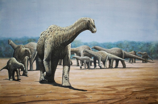 'Arrudatitan maximus', espécie do grupo titanossauro, viveu há 85 milhões de anos no interior de São Paulo — Foto: Ariel Milani Martine/Arte/Divulgação