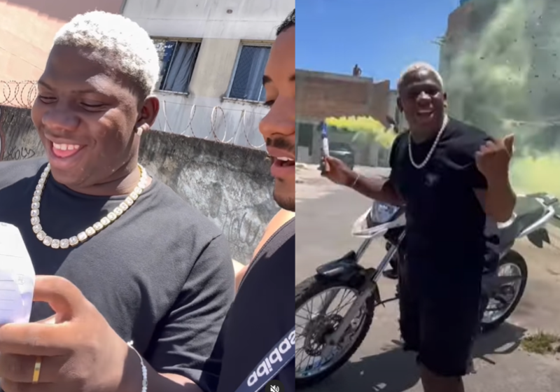 O influenciador 'Cara de Peixe' presenteou o amigo com uma moto novinha - Foto: reprodução