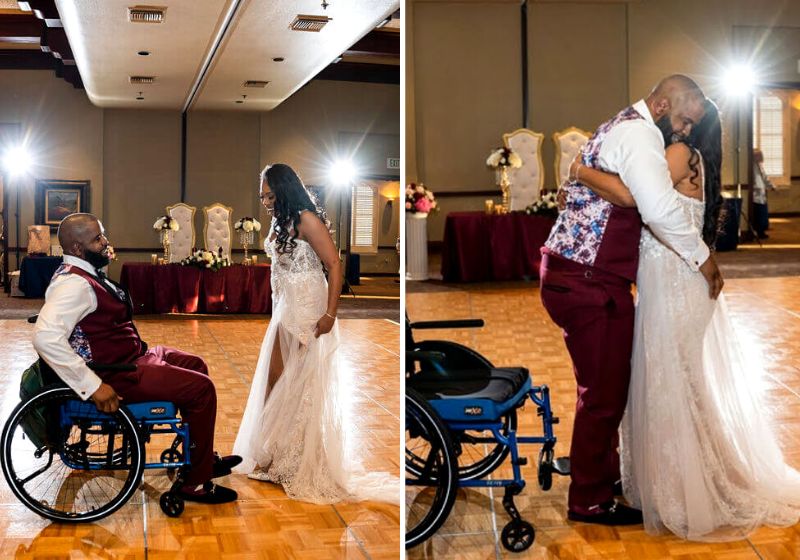 No vídeo que viralizou, Manasseh Carthron, 38, é visto se levantando de sua cadeira e descansando no ombro de sua esposa Kolbyann, 36. Fotos: Reprodução/vídeo