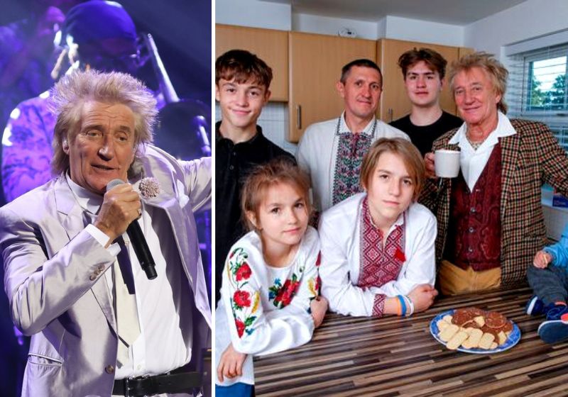 Rod Stewart está apoiando o casal ucraniano Rostylsav e Olena e seus cinco filhos com idades entre 17 e dois anos. Fotos: Divulgação