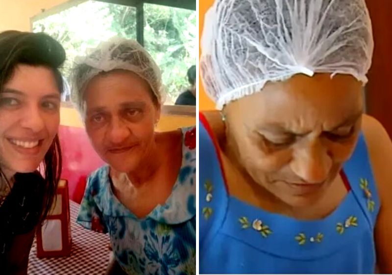 “Estou muito feliz. Não esperava isso não”, contou emocionada a auxiliar de cozinha que encontrou o dinheiro na rua e devolveu à dona. Fotos: Reprodução