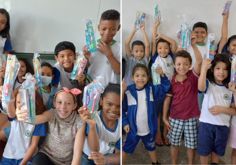 Os alunos do Marista entregaram 385 kits de higiene bucal para crianças da rede pública - Foto: reprodução