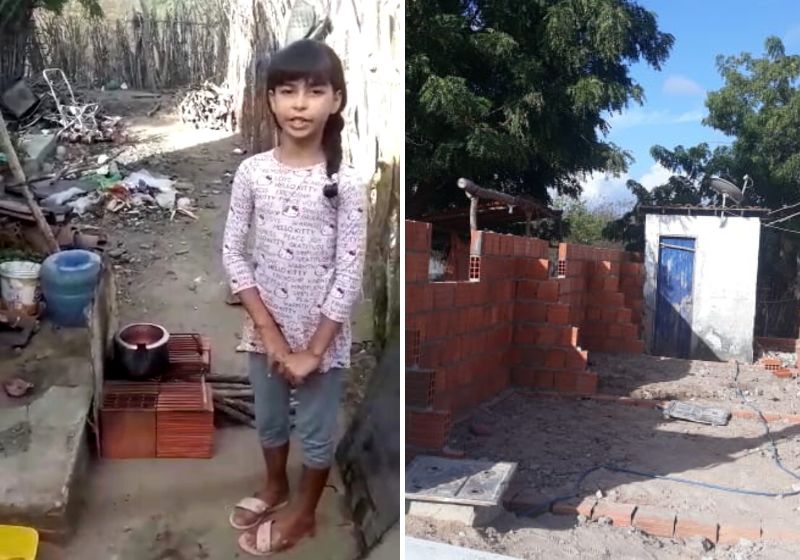 Em vídeo publicado nas redes sociais, a menina pediu telhas de presente de Natal e emocionou a todos. Fotos: Reprodução/vídeo