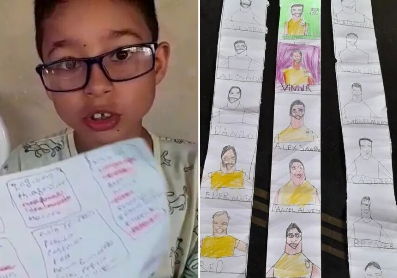 Após o anúncio dos jogadores convocados pela Seleção, o João fez questão de desenhar novas figurinhas com os atletas. Fotos: Reprodução