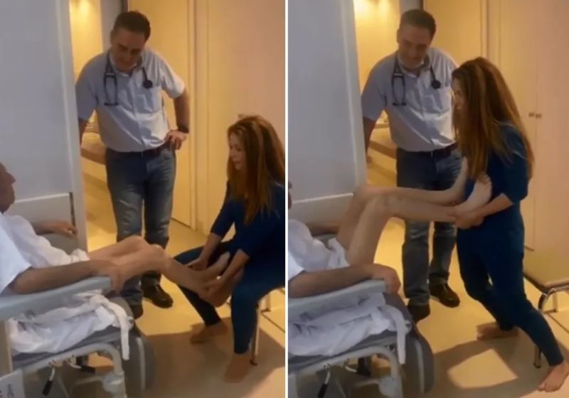 As imagens mostram Shakira ajudando o pai, de 91 anos, a fazer fisioterapia - Fotos: Reprodução/vídeo