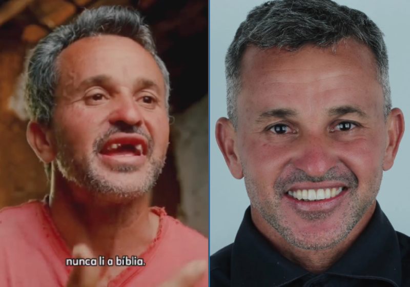 A transformação do seu Antônio, um analfabeto que sonhava em estudar para ler a Bíblia. Ele era zombado por não ter os dentes da frente. - Fotos: reprodução / Instagram