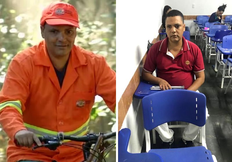 Internautas ajudaram na vaquinha do gari cego, ele pagou as mensalidades e voltou a estudar na faculdade em Goiânia - Fotos: Arquivo Pessoal