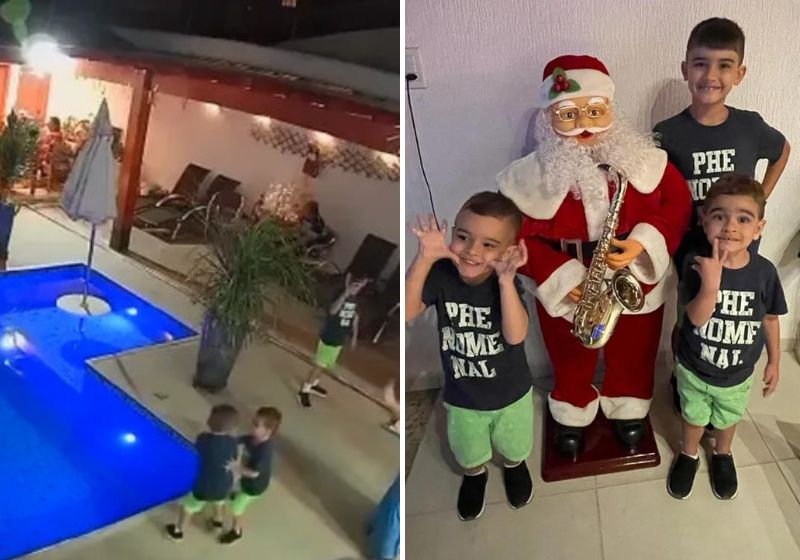 O menino salvou o irmãozinho que foi empurrado nas piscina pelo gêmeo dele - Fotos: Reprodução / Internet