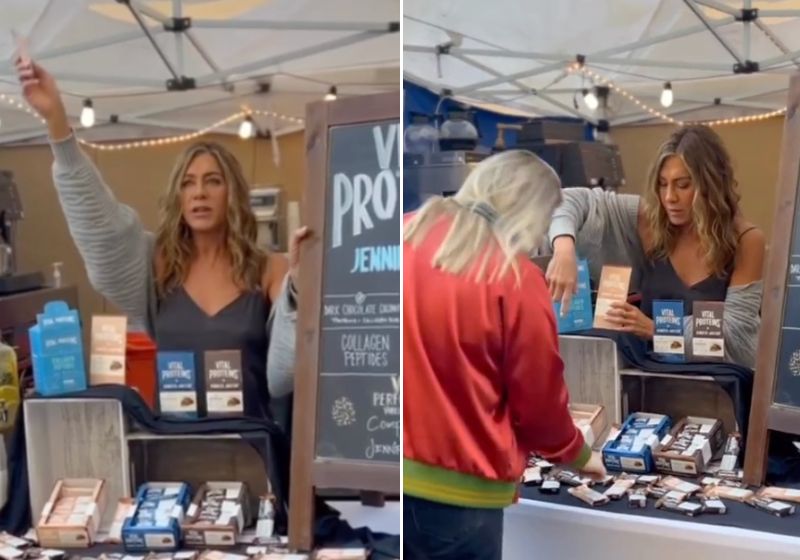 As pessoas ficaram impressionadas com a simplicidade e humildade demonstradas pela atriz Jennifer Aniston ao atender seus clientes. Fotos: Reprodução/vídeo