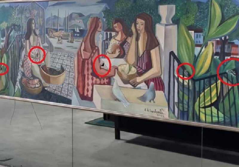 A obra As Mulatas, de Di Cavalcanti, avaliada em R$ 20 milhões, fica no Palácio do Planalto e recebeu 7 perfurações dos vândalos - Foto: reprodução Twitter