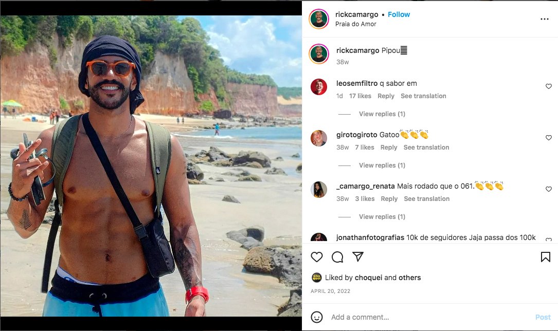 Print do Instagram do BBB Ricardo Camargo - Foto: reprodução