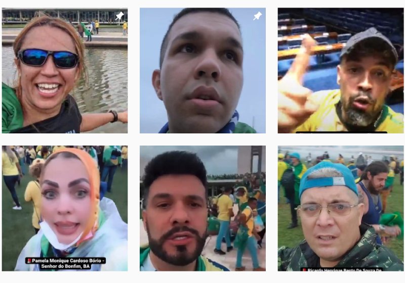 Alguns dos mais de 100 rostos de golpistas divulgados no novo perfil do Instagram - Foto: reprodução