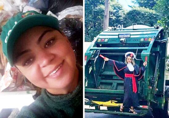 Foi com a coleta de lixo que a mais nova advogada conseguiu criar sozinha os filhos e investir no sonho de fazer uma faculdade. Fotos: Reprodução/Internet