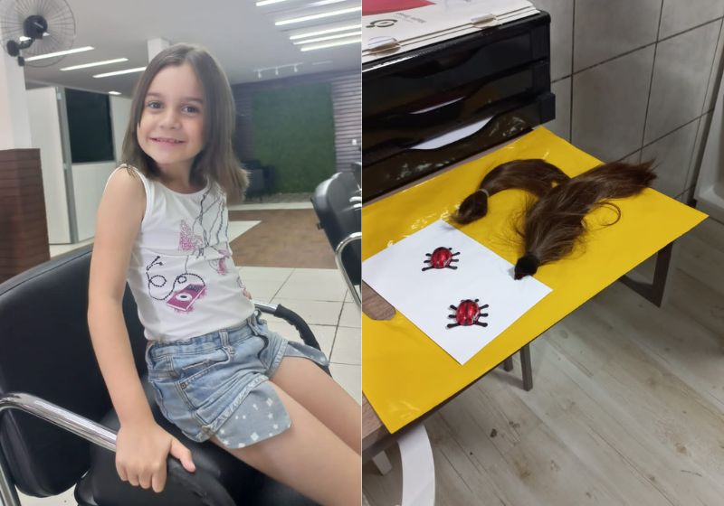 Menina de 7 anos doou cabelo para banco de perucas. Allana vai ajudar na autoestima de pessoas que enfrentam o câncer. Foto: Reprodução/Darykumakola.
