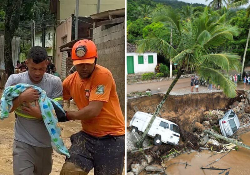 Você pode ajudar as famílias atingidas pela chuva no Litoral Norte de SP pelo pix e-mail: litoral-norte@sovaquinhaboa.com.br - Fotos: Reprodução/Internet
