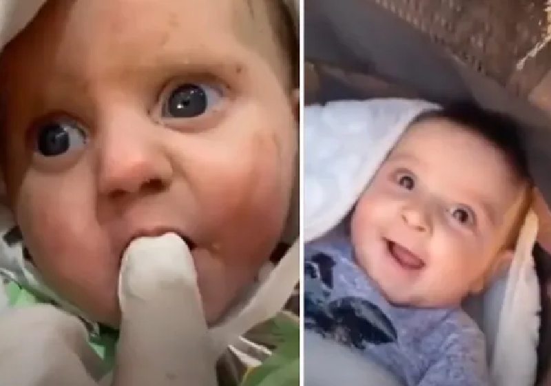 Bebê de 7 meses foi resgatado dos escombros do terremoto na Turquia. Hamza suportou 140 horas de buscas, em Hatay - Foto Reprodução TVI