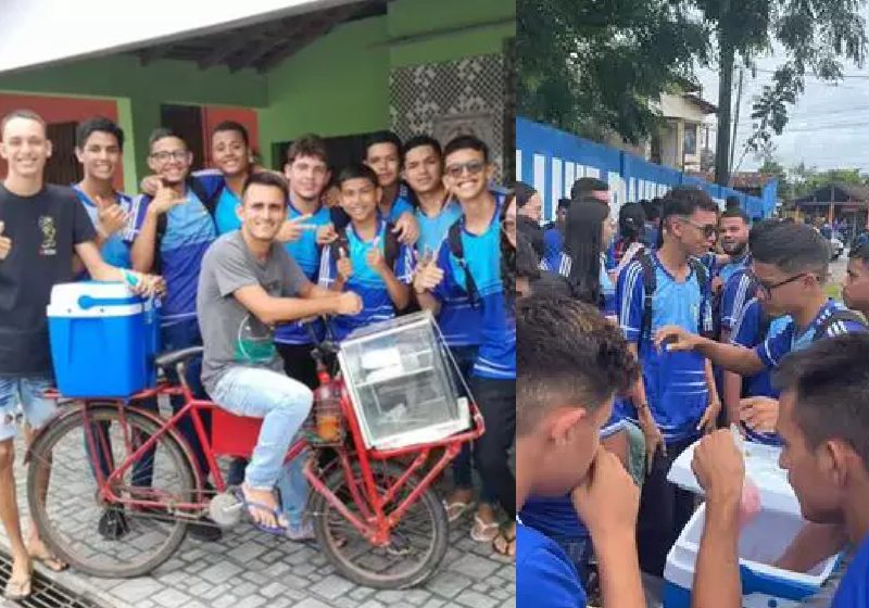 Comovidos com a situação do vendedor, proibido de trabalhar em frente à escola, os alunos se uniram e compraram todos os lanches dele - Fotos: reprodução / Redes sociais